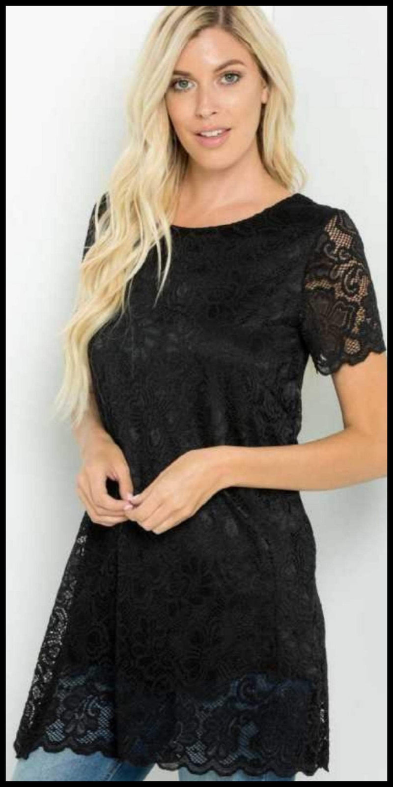 Gracious Diva Black Lace Tunic Top - Also in Plus Size
