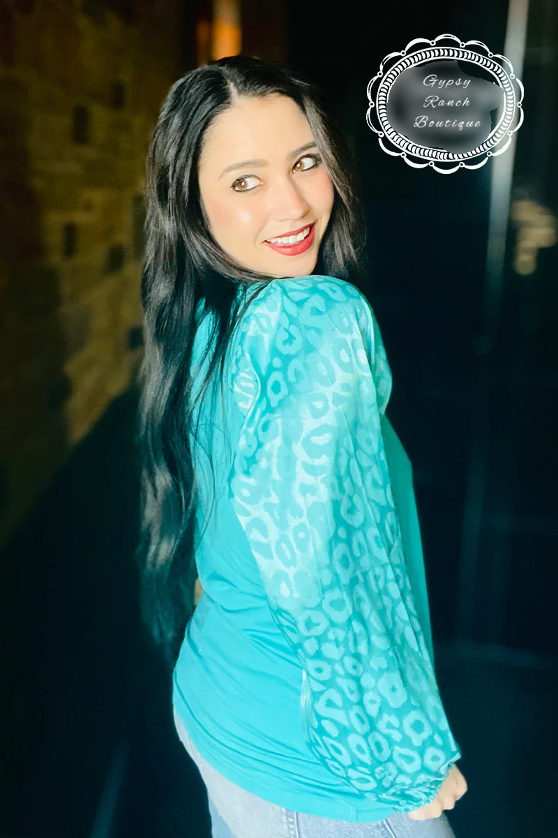Bermuda Bae Turquoise Leopard Top - Also in Plus Size