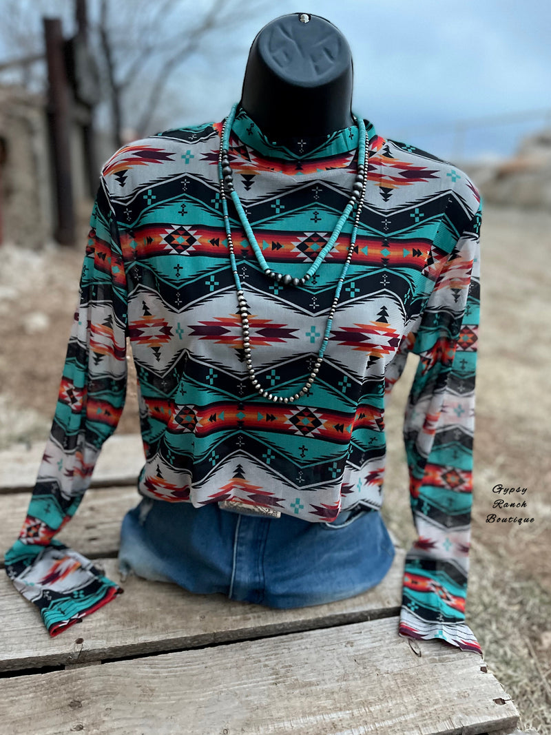 Houston Aztec Cross Mesh Layering Top - Also in Plus Size