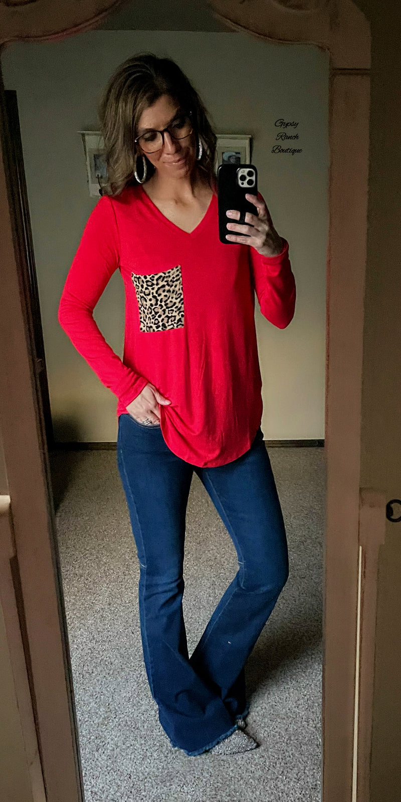 Kailin Red & Leopard Top - Also in Plus Size