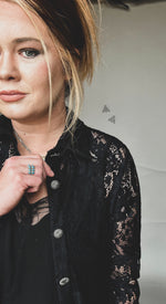 Aniston Black Lace Concho Button Up Top - Also in Plus Size