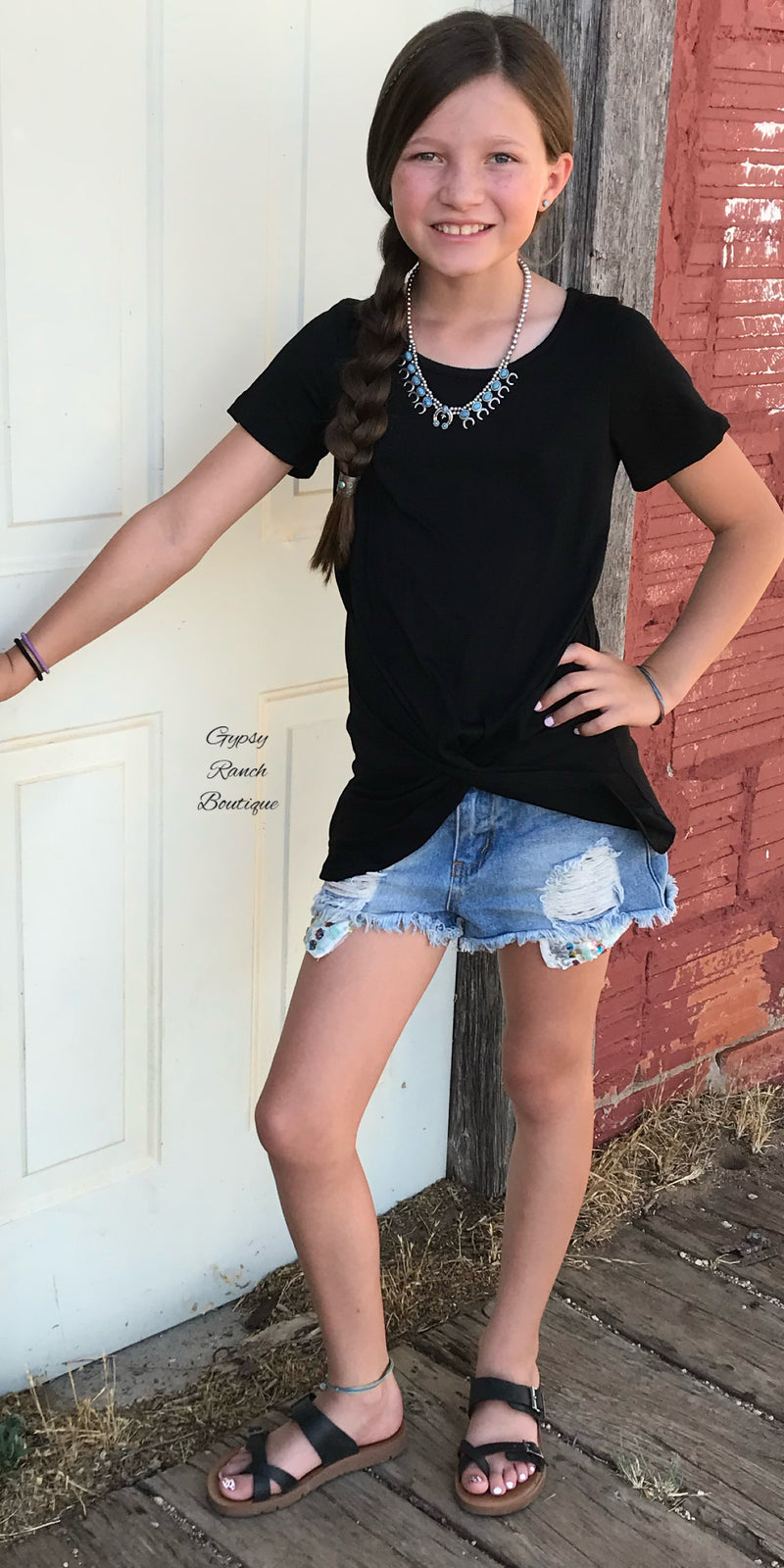 Kids Black Lacee Knot Top