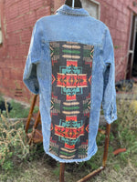 Ranchero Denim Tribal Longer Tunic Top Jacket - Also in Plus Size