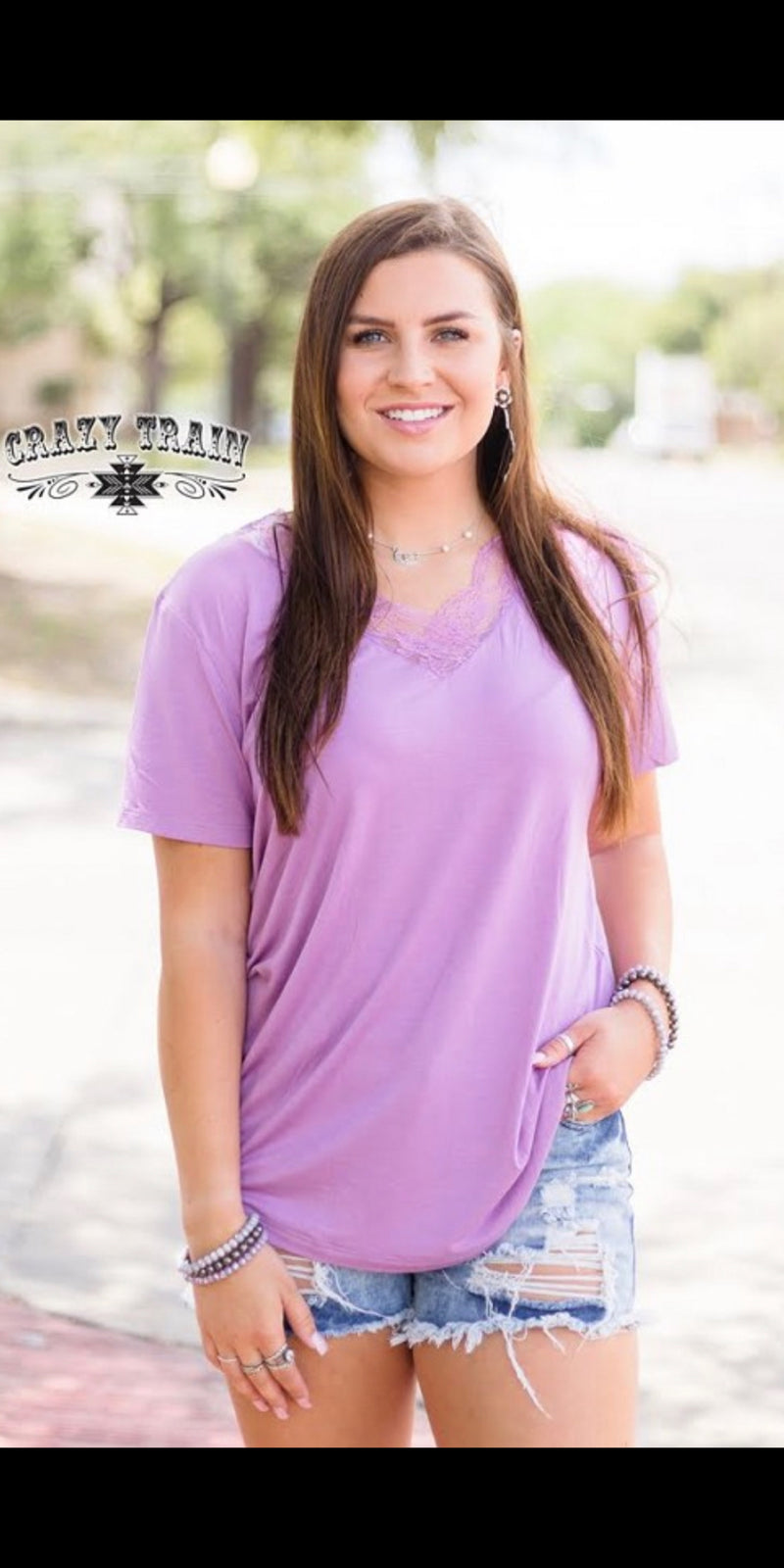 Very Fave Lavender Lace V Neck Top - Also in Plus Size