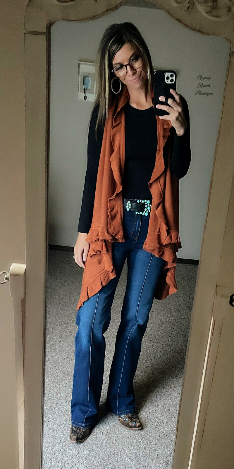 Jordyn Rust Cardigan Vest  - Also in Plus Size
