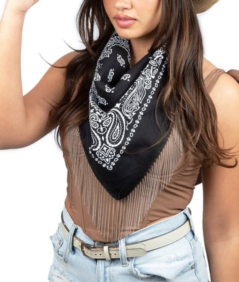 3:10 to Yuma Black Bandana with Rhinestones Wild Rag