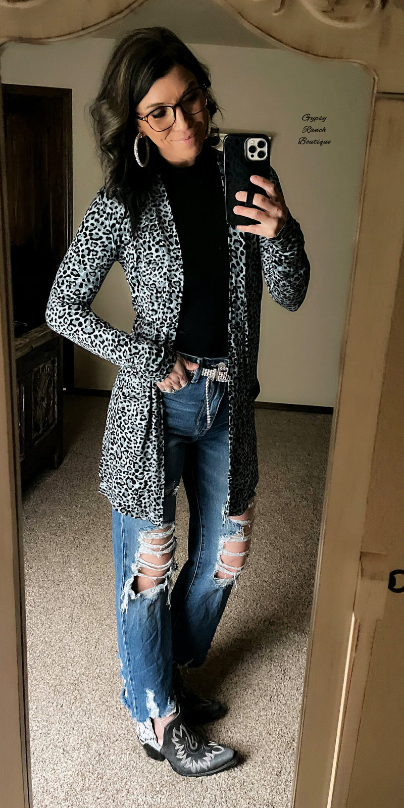 Greeley Leopard Grey Cardigan - Also in Plus Size