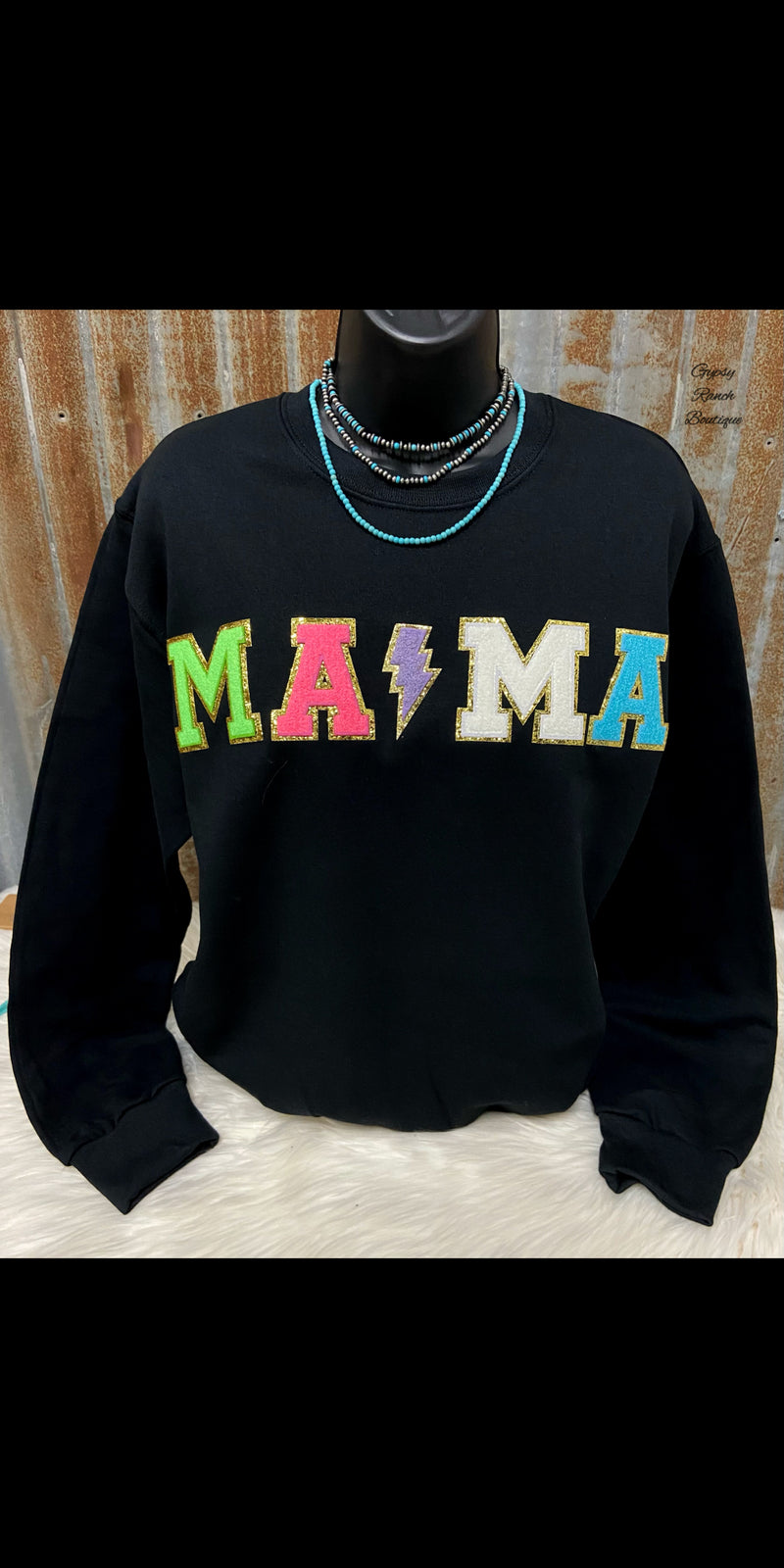MAMA Chenille Patch Black Sweatshirt Top  - Also in Plus Size