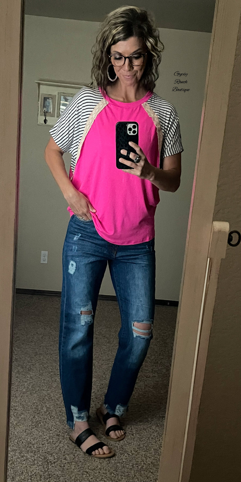 Islander Hot Pink Stripe Top - Also in Plus Size