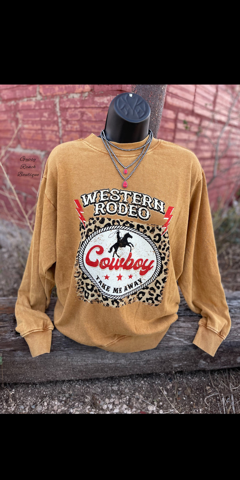 Mustard Cowboy Take me Away Sweatshirt Pullover Top - Also in Plus Size
