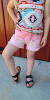 Kids - Coral Distressed Denim Shorts