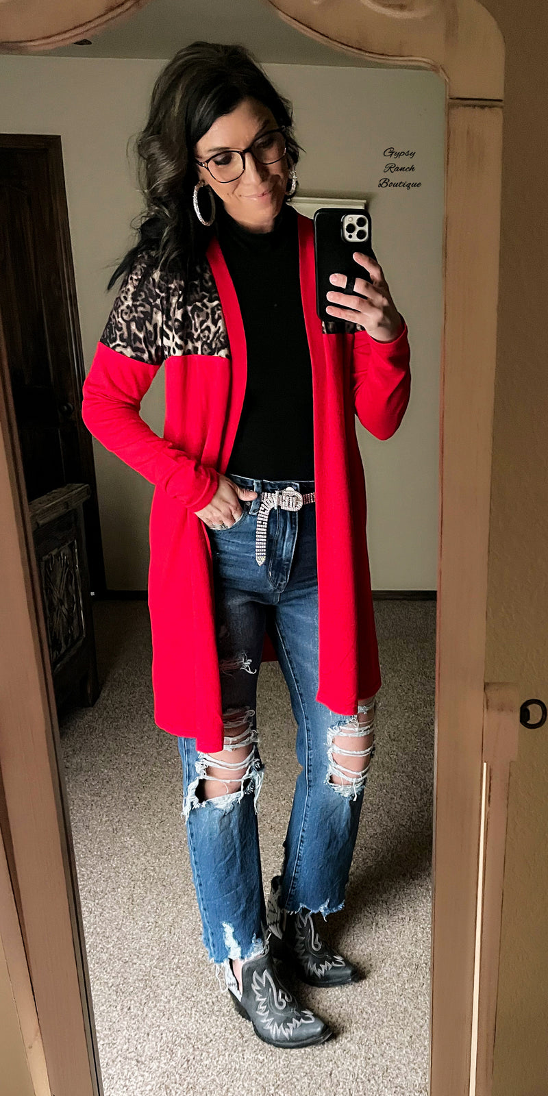 Take A Step Back Leopard Red Cardigan - Also in Plus Size