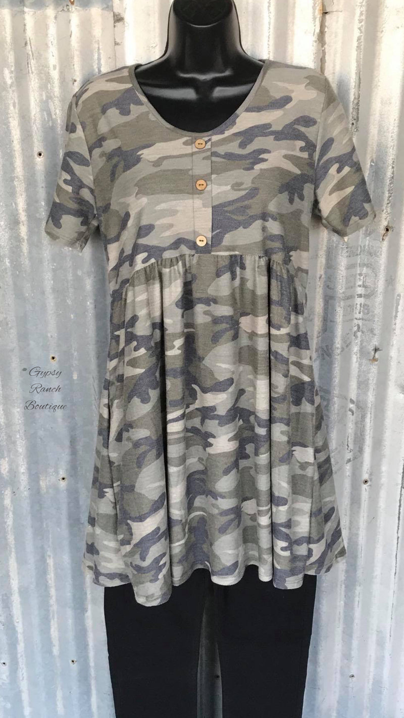 Fire Away Camo Tunic Top - Also in Plus Size