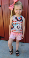 Kids - Coral Distressed Denim Shorts
