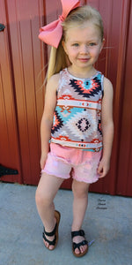 Kids - Coral Distressed Denim Shorts