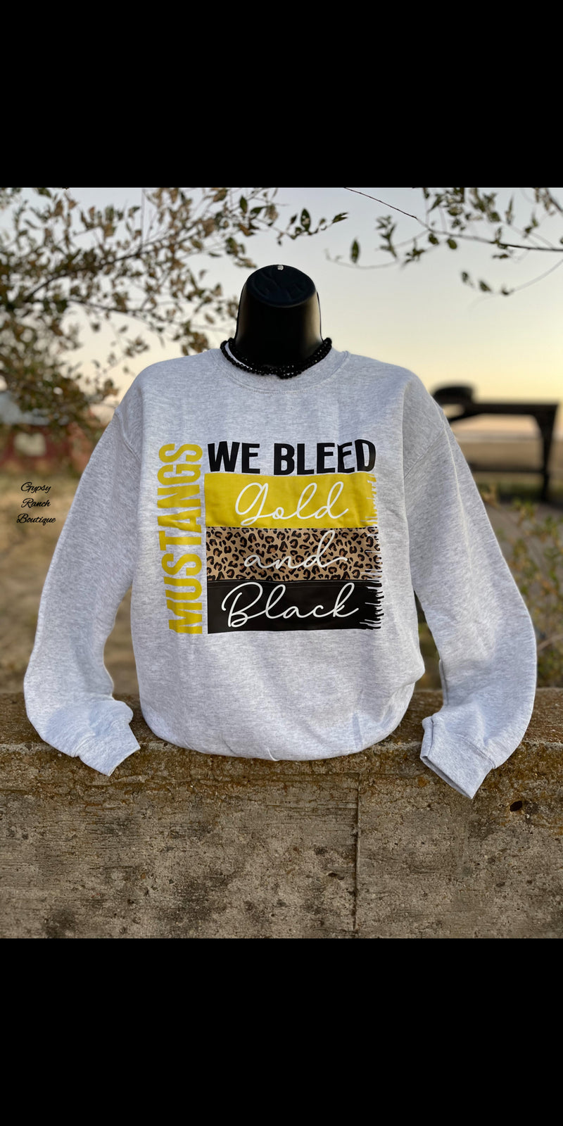 Mustangs We Bleed Black and Gold Sweatshirt - Also in Plus Size