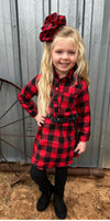 Kids Red & Black Checkered Dress