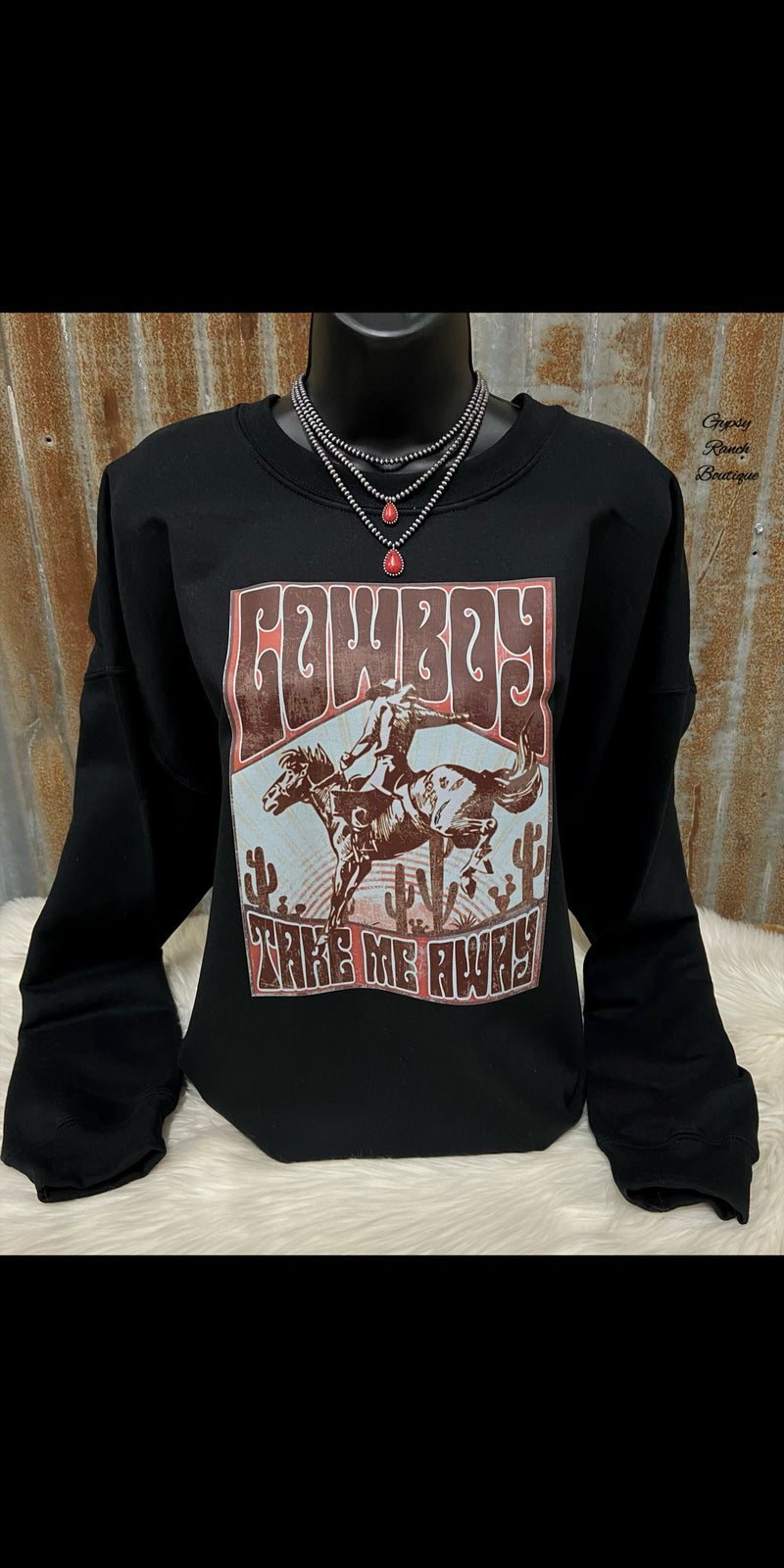 Cowboy Take Me Away Black Sweatshirt - Also in Plus Size