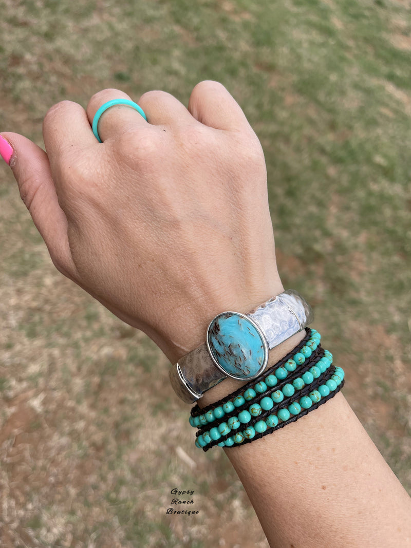 Nash Turquoise Stone Silver Stretch Bracelet