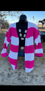 Savoy Pink Stripe Cardigan - Also in Plus Size