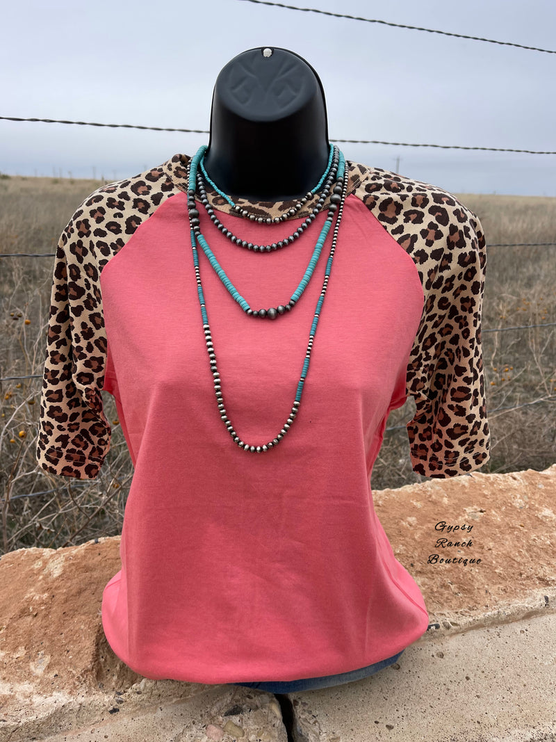 Life Made Simple Coral Leopard Short Sleeve Top - Also in Plus Size