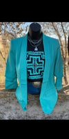 Down to Business Turquoise Blazer Style Cardigan