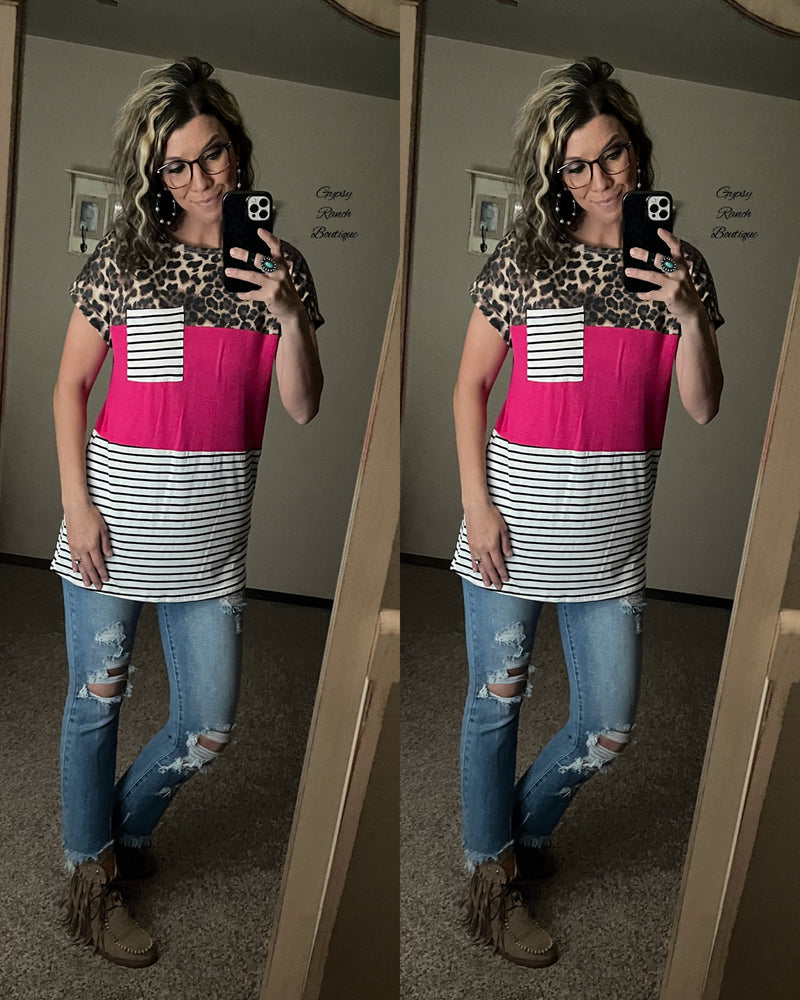 Windham Leopard Stripe Top - Also in Plus Size