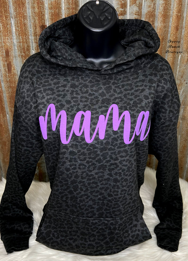 MAMA puff print in Purple Leopard Hoodie Top - Also in Plus Size