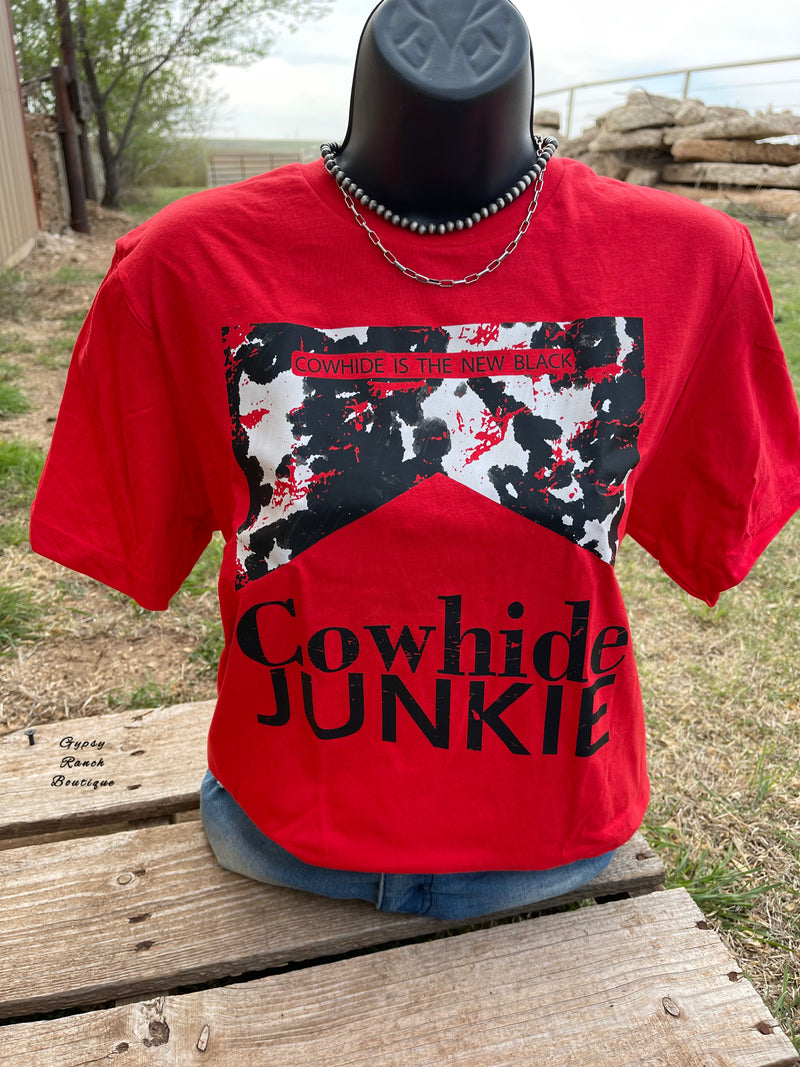 Cowhide Junkie on Red Top - Also in Plus Size