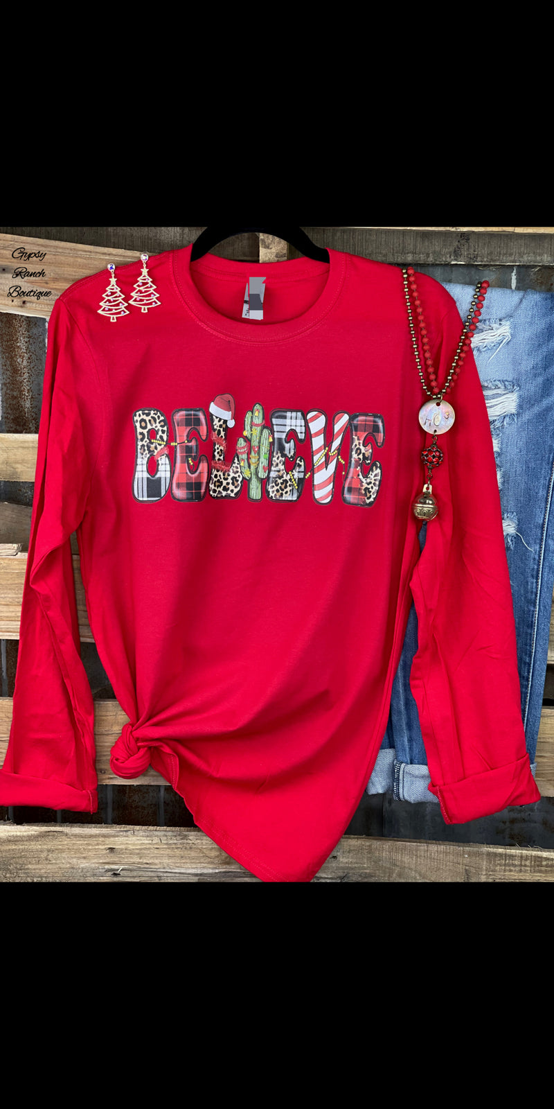 BELIEVE Red Long Sleeve - Also in Plus Size