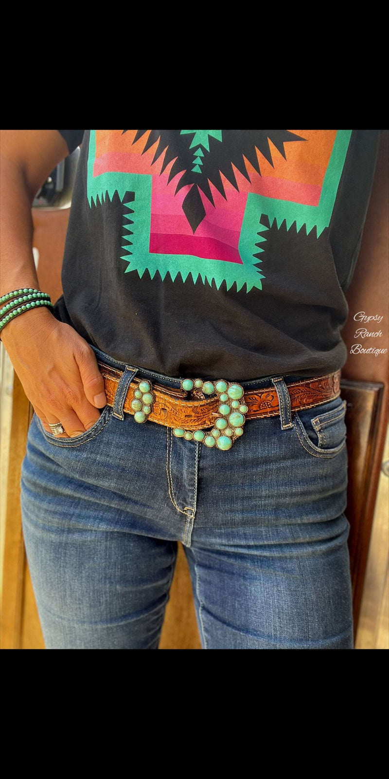 Jacksboro Turquoise Bronze Two Piece Buckle Set