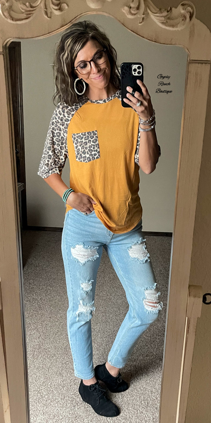Carver Mustard & Leopard Top - Also in Plus Size