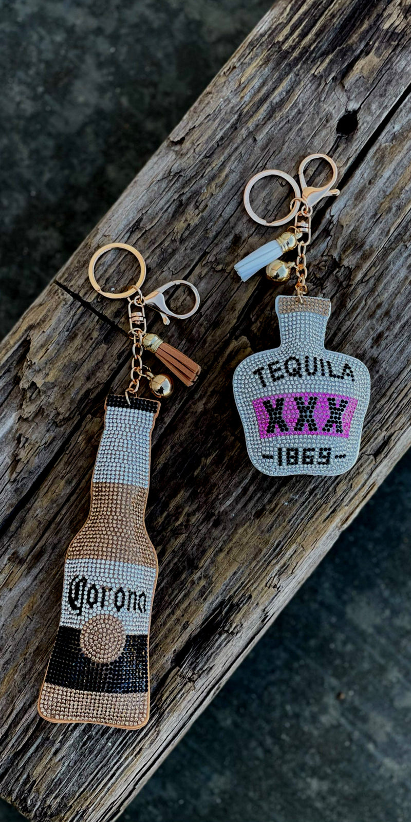 Boozy Rhinestone Keychain Ring