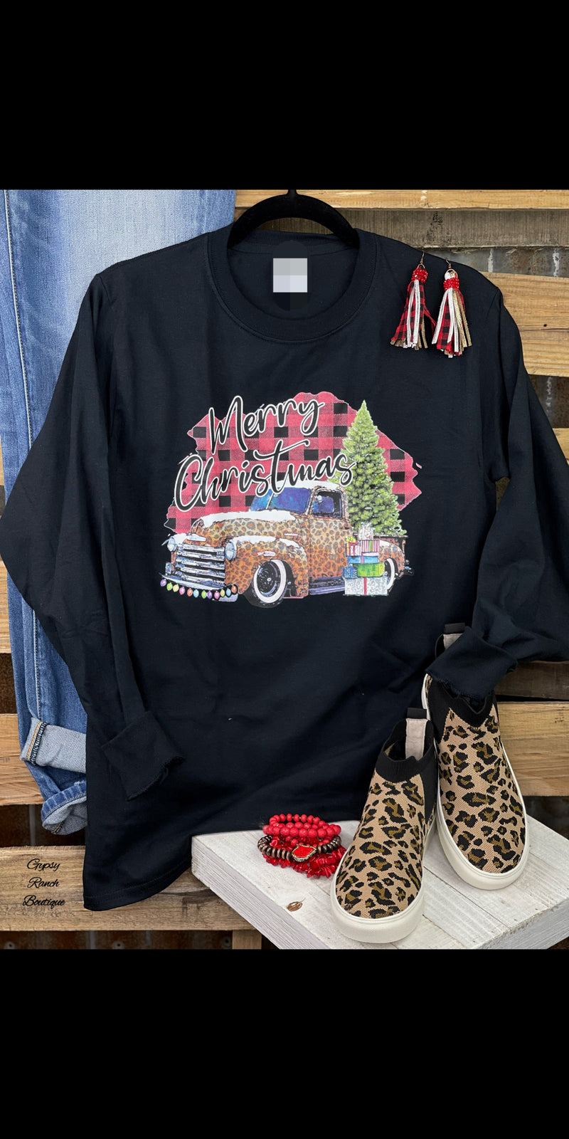 Leopard Truck Merry Christmas Long Sleeve - Also in Plus Size