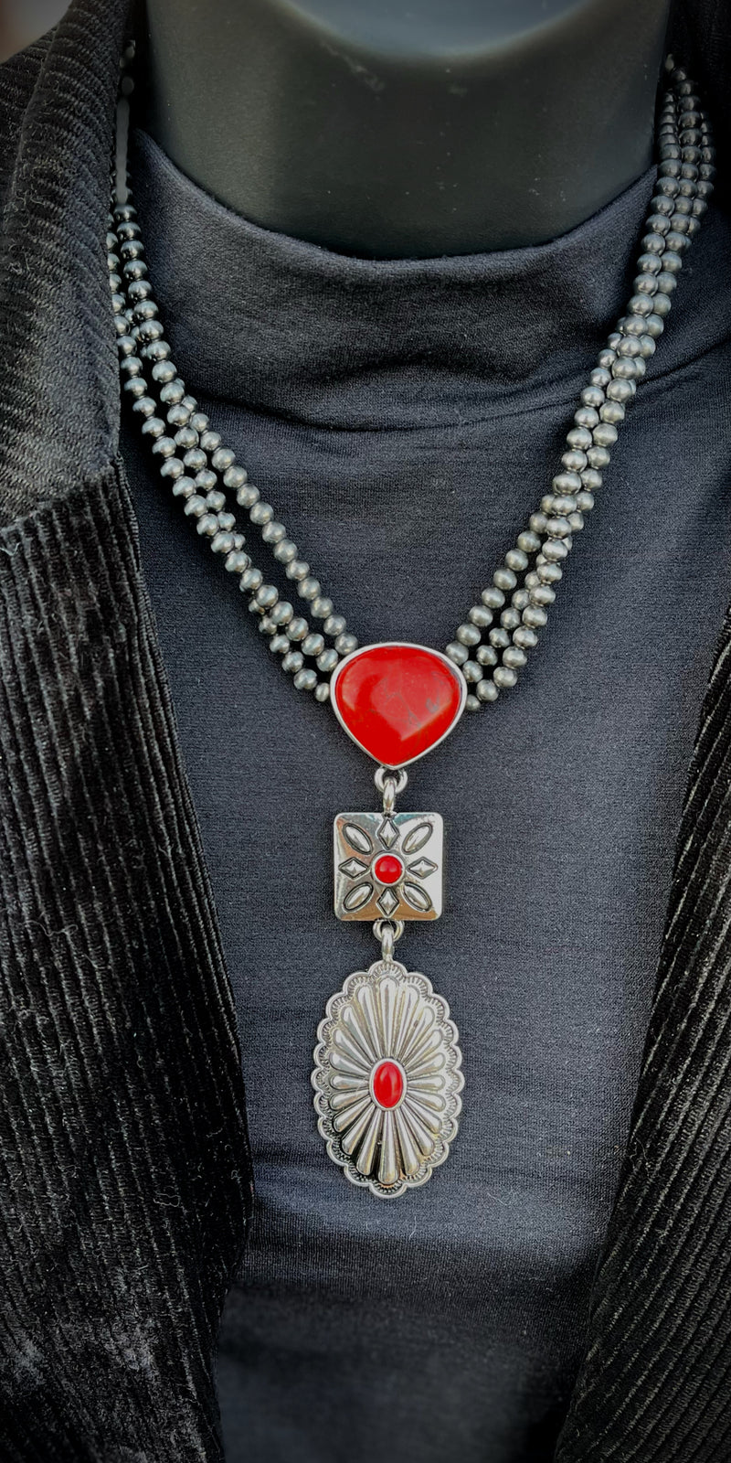 November Rain Red Silver Layered Necklace