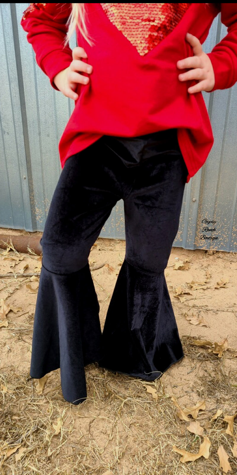 Kids Black Velour Bell Pants