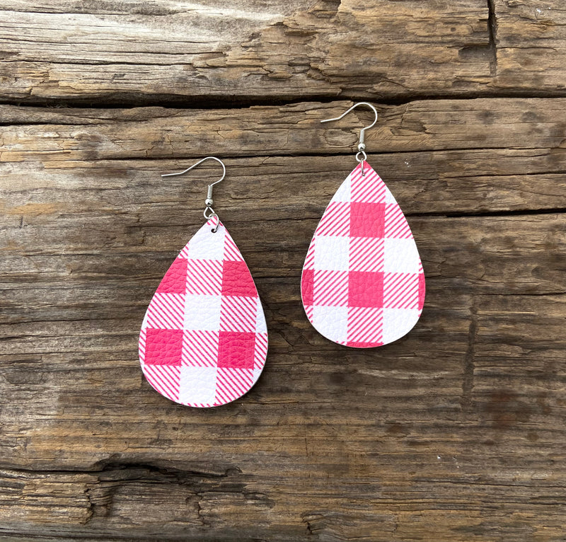 Pink Plaid Teardrop Earrings
