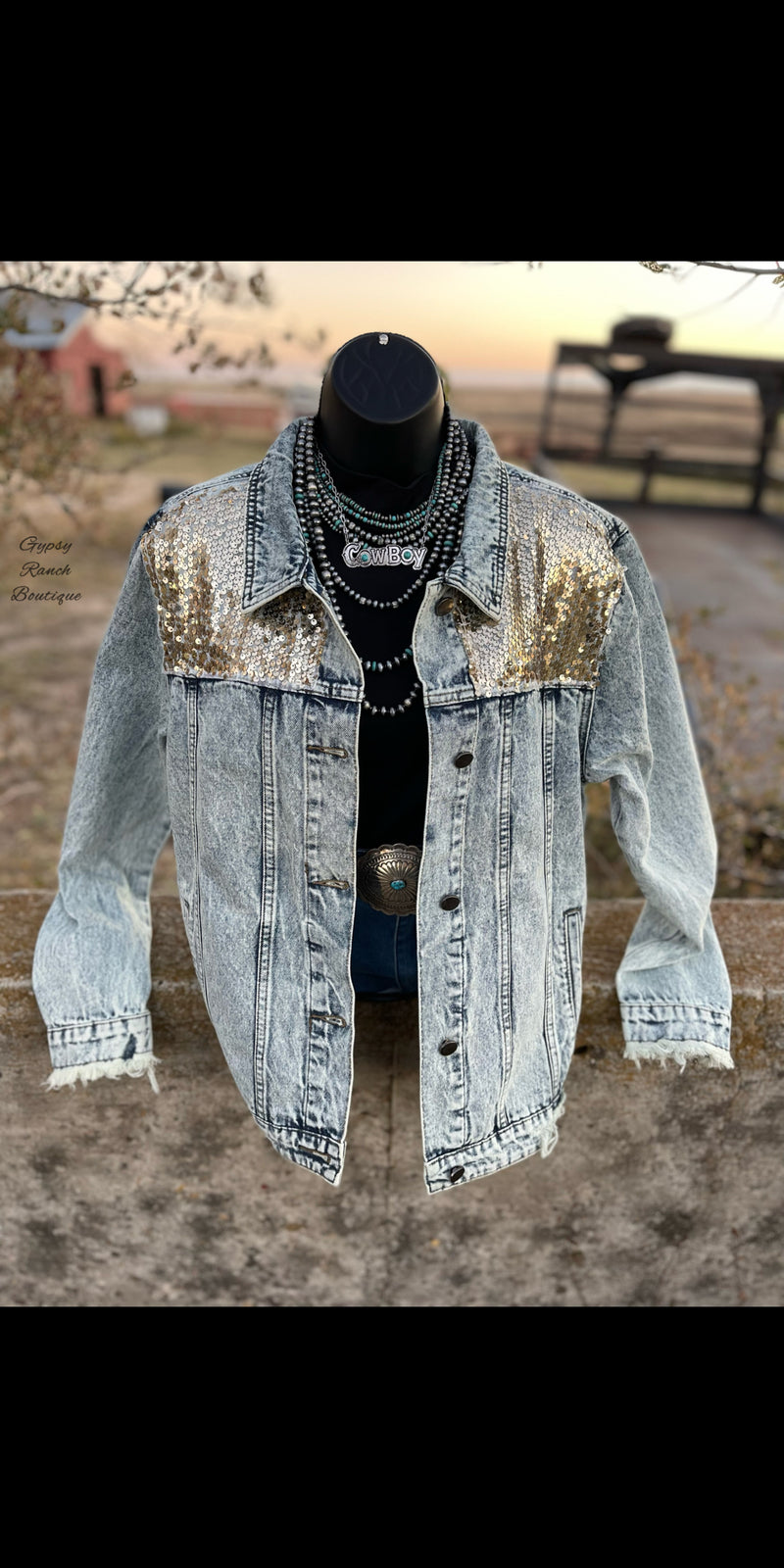Dress to Impress Distressed Denim Sequin Jacket - Also in Plus Size