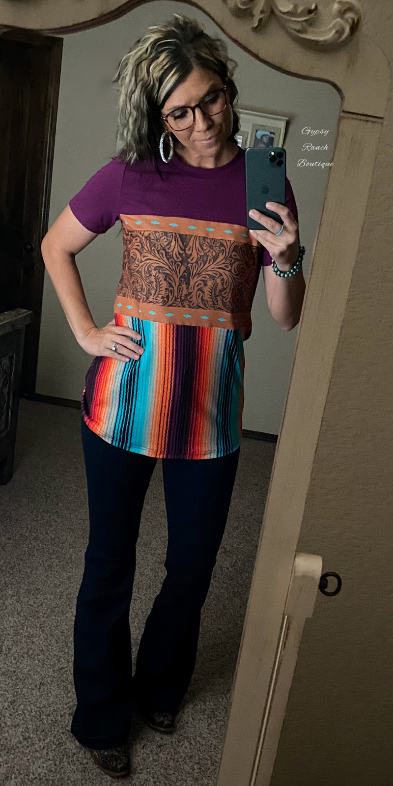 Ranch Royalty Serape Tooled Top - Also in Plus Size