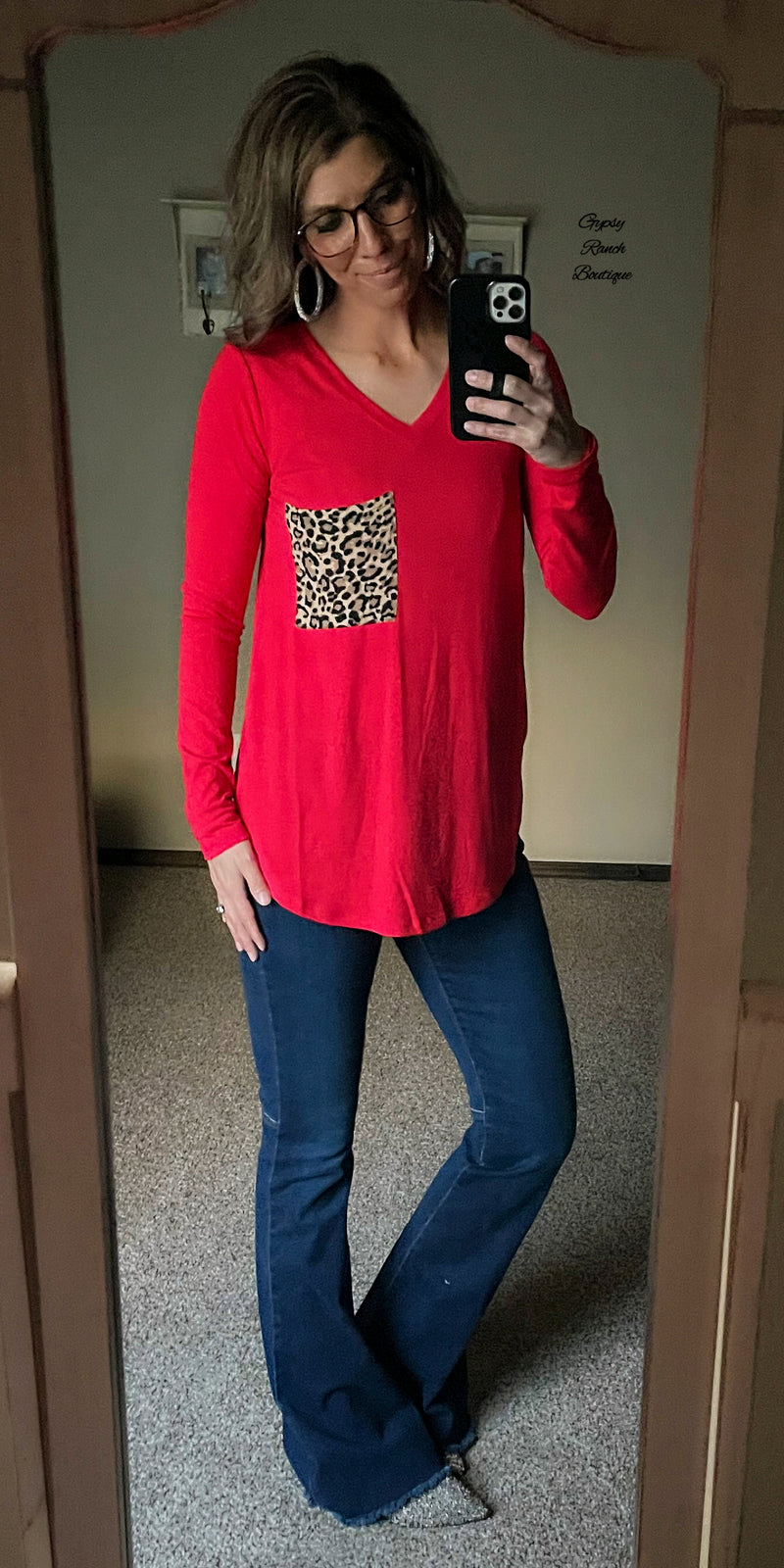 Kailin Red & Leopard Top - Also in Plus Size