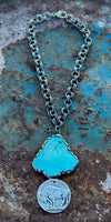 Montana Buffalo Chief Coin Reversible Turquoise Drop Necklace