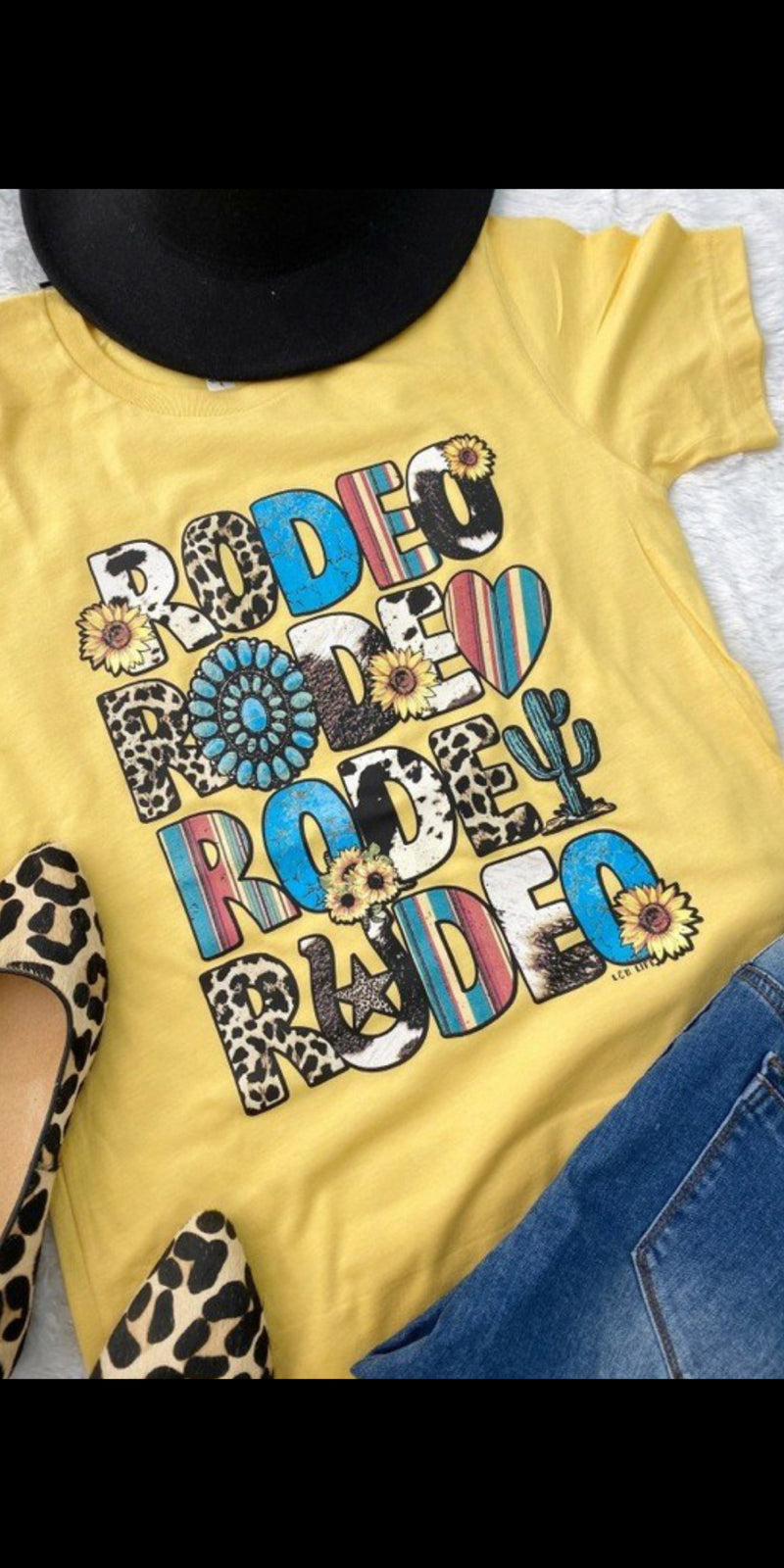 Rodeo x4 on Yellow Tee - Also in Plus Size