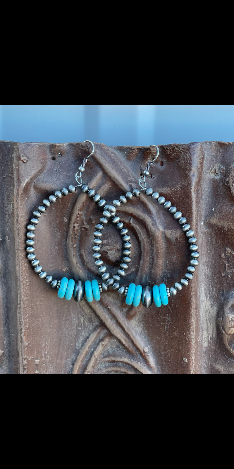 Alpine Navajo Pearl & Turquoise Hoop Earrings