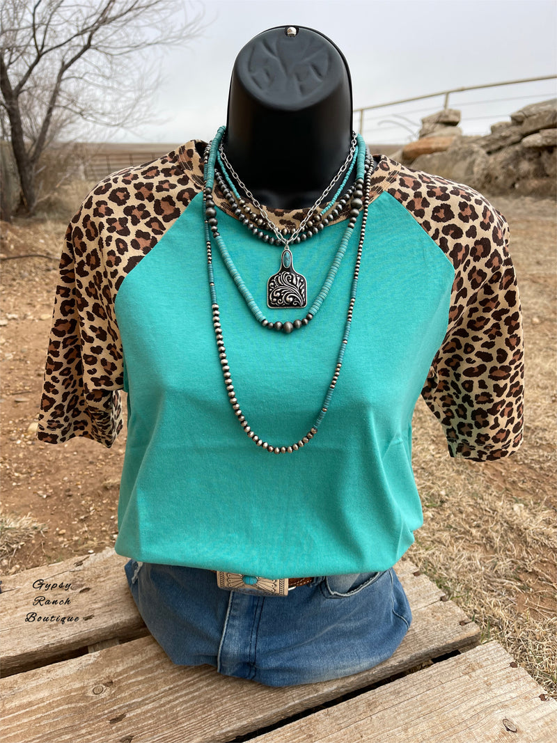 Boston Turquoise Leopard Short Sleeve Top - Also in Plus Size