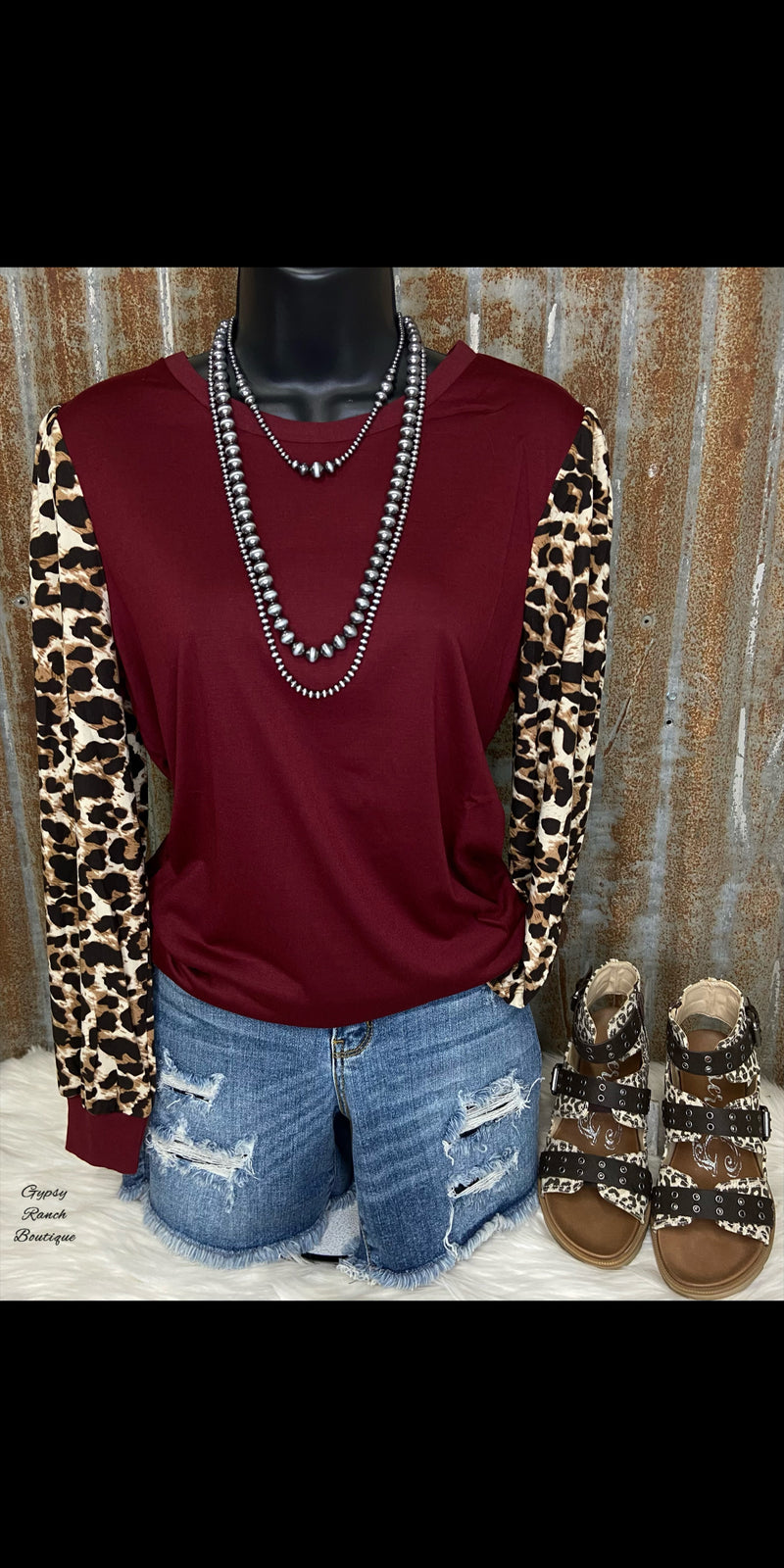 Bretley Burgundy Leopard Top - Also in Plus Size