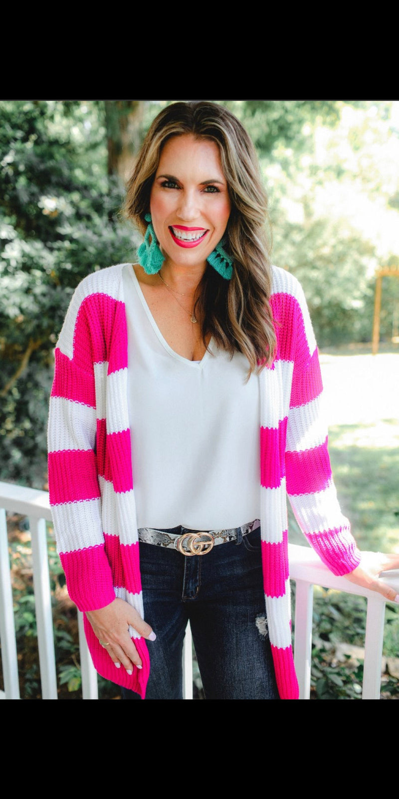 Savoy Pink Stripe Cardigan - Also in Plus Size