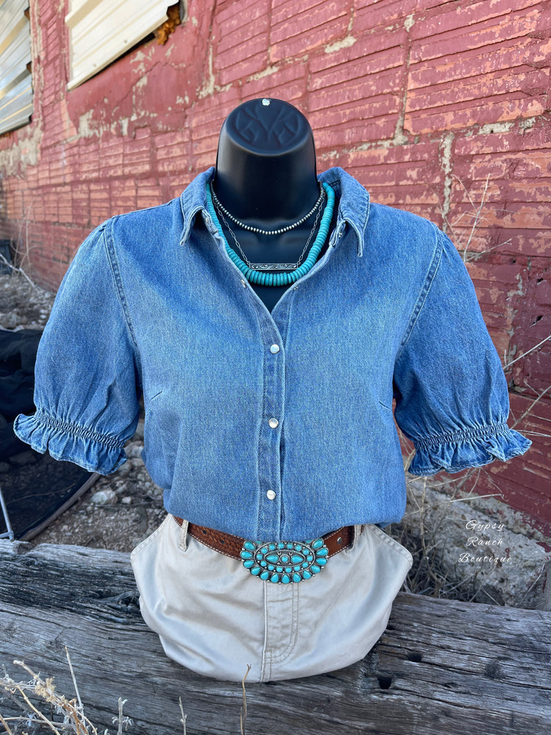 Carly Denim Puff Sleeve Top