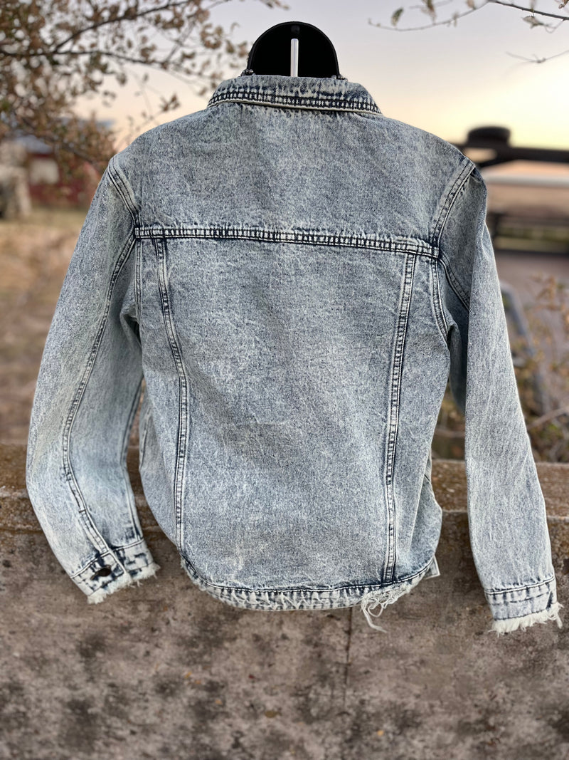 Dress to Impress Distressed Denim Sequin Jacket - Also in Plus Size