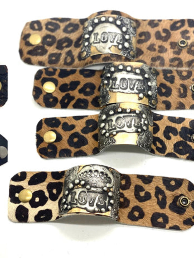 Love in Leopard Hair on Hide Cuff Bracelet