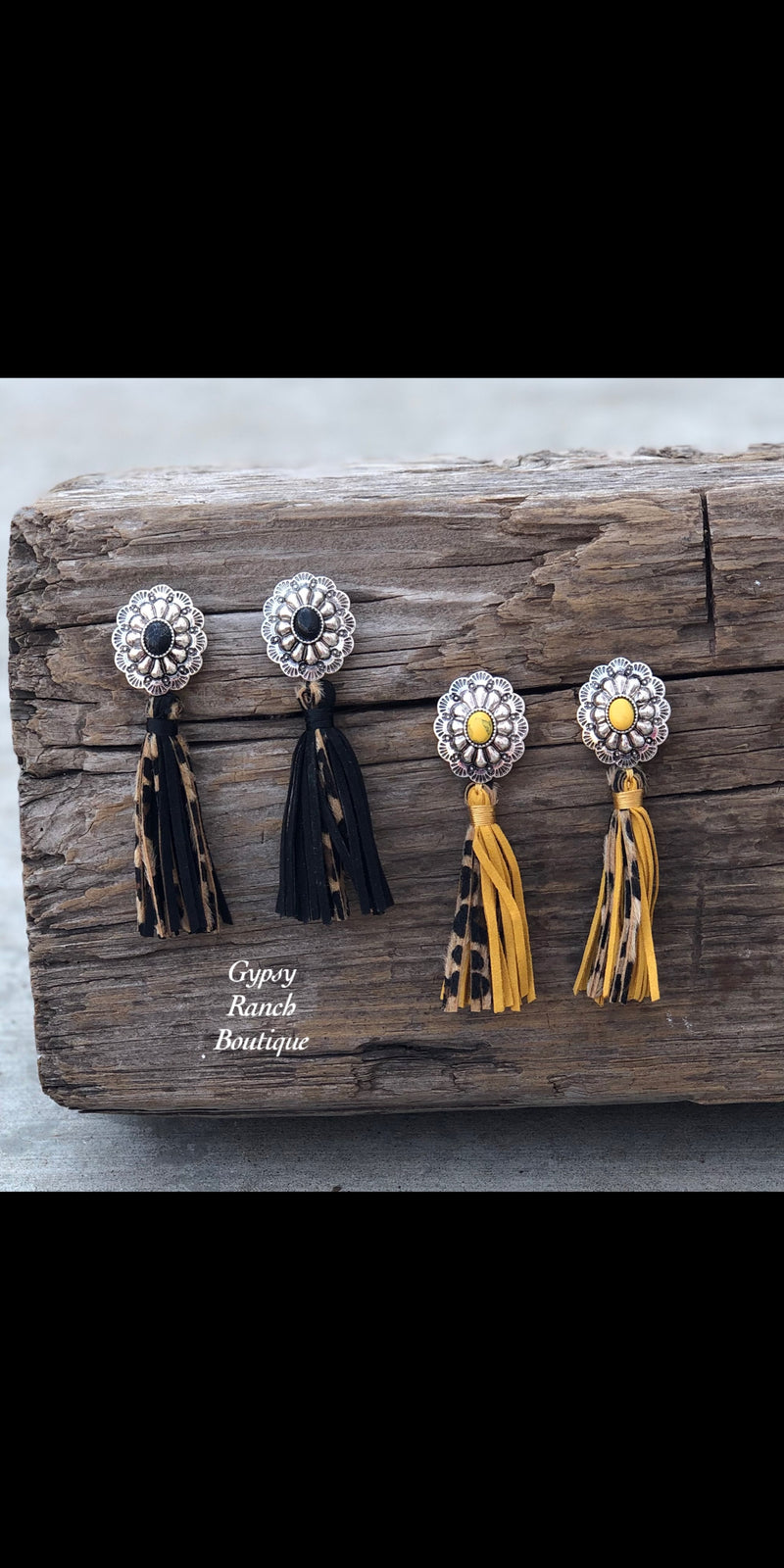 Asher Concho Leopard Fringe Earrings